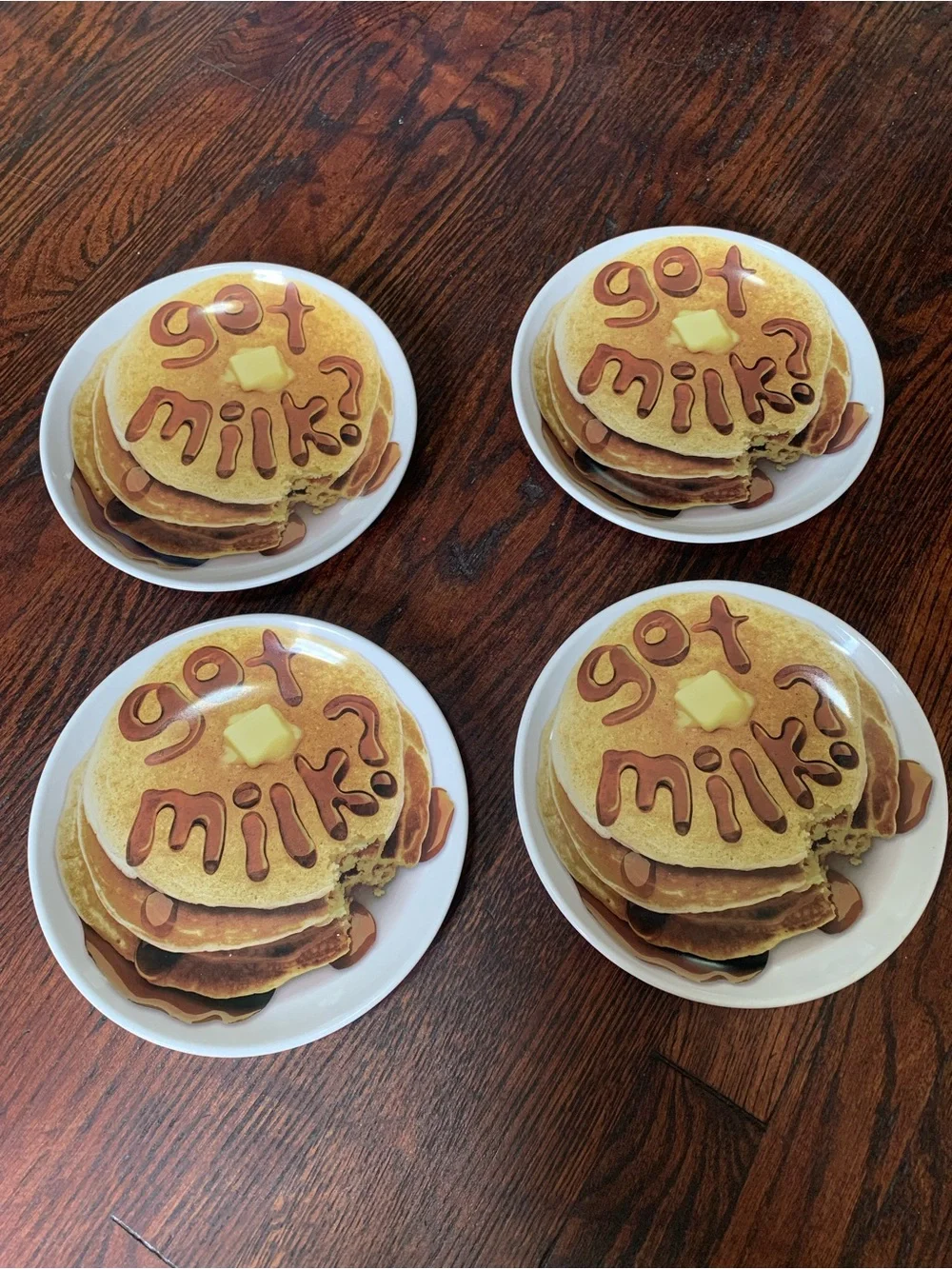 Vintage Got Milk? Pancake Illusion Ceramic Dinner Plates - 4 Piece Novelty Set